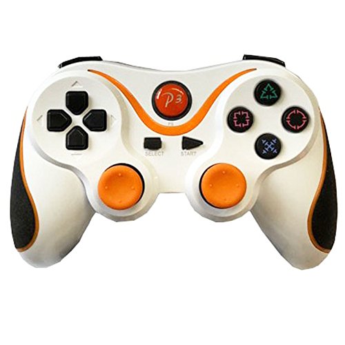 TheMax® Controlador de PS3 inalámbrico PS3 controlador Gamepad PS3 mando mando a distancia de doble vibración (blanco/naranja)