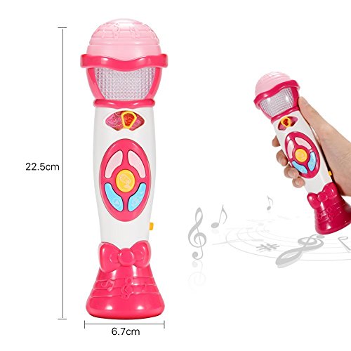 ThinkMax Juguete Micrófono Karaoke, Cambio De Voz Y Grabación De Micrófono, Juguete Educativo Temprano En Música para Niños (Rosa)