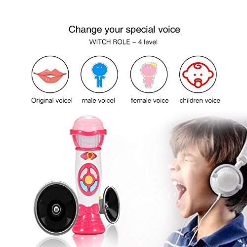 ThinkMax Juguete Micrófono Karaoke, Cambio De Voz Y Grabación De Micrófono, Juguete Educativo Temprano En Música para Niños (Rosa)