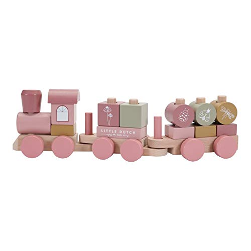 Tiamo Little Dutch 7035 - Tren de Madera con Formas de Ranuras, diseño de Flores, Color Rosa