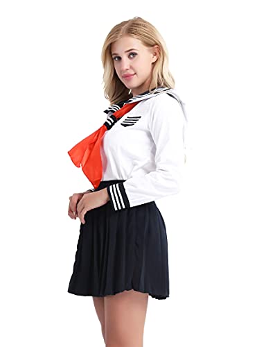 TiaoBug 3Pcs Mujer Disfraz de Chica Japonesa Cosplay Traje de Marinero JK Uniformes Escolares Japoneses y Coreanos Estilo Británico para Chicas S-XXL Blanco XXL