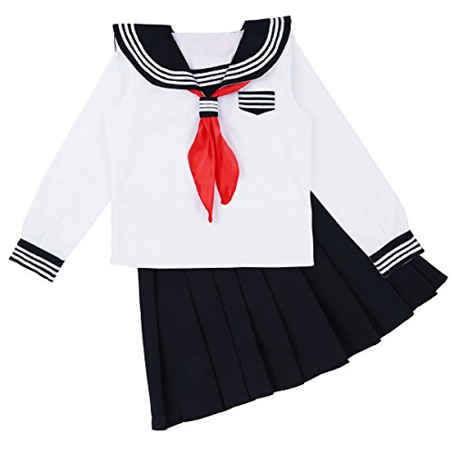 TiaoBug 3Pcs Mujer Disfraz de Chica Japonesa Cosplay Traje de Marinero JK Uniformes Escolares Japoneses y Coreanos Estilo Británico para Chicas S-XXL Blanco XXL