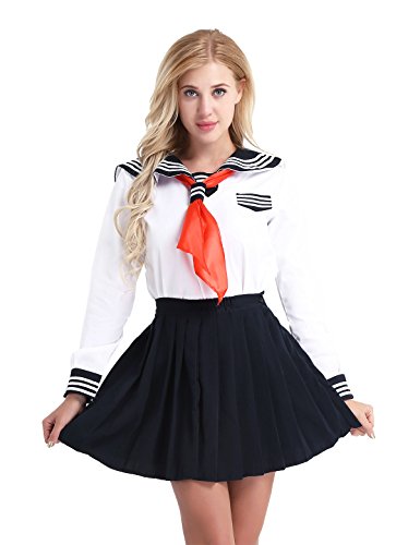 TiaoBug 3Pcs Mujer Disfraz de Chica Japonesa Cosplay Traje de Marinero JK Uniformes Escolares Japoneses y Coreanos Estilo Británico para Chicas S-XXL Blanco XXL