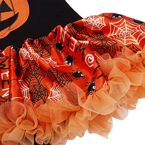 TiaoBug 4Pcs Disfraz de Calabaza Bebé Recien Nacidas de Fiesta Halloween Carnaval de Infante (0-12 Meses) Tutú Vestido Fiesta Pelele Body con Zapatos Tocado Calentadores Naranja y Negro 6-9 Meses