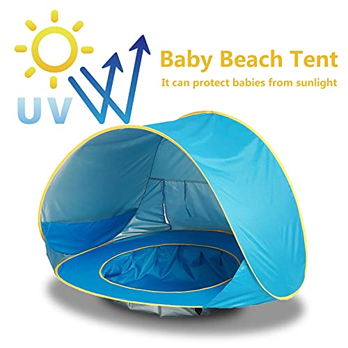 Tienda Playa Bebe Modelo Actualizada,Pop up Tienda de Bebé con Piscina para Infantil, Carpa Automática Plegable Portátil de protección Solar Anti UV 50+ (Adecuada para bebé de 3 a 36 Meses) (Azul)