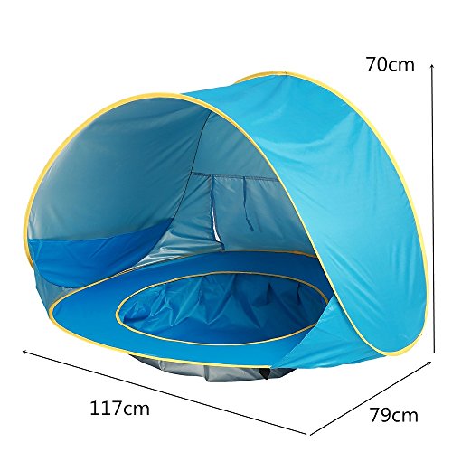 Tienda Playa Bebe Modelo Actualizada,Pop up Tienda de Bebé con Piscina para Infantil, Carpa Automática Plegable Portátil de protección Solar Anti UV 50+ (Adecuada para bebé de 3 a 36 Meses) (Azul)