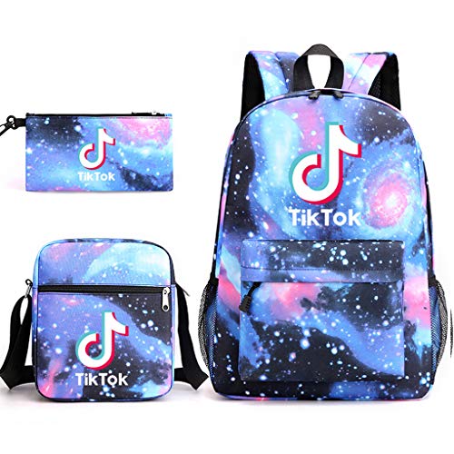 Tik Tok - Juego de 3 piezas para niños y niñas (1 estuche para lápices, 1 bolsa para el almuerzo, 1 mochila y 1 mochila para teñido anudado