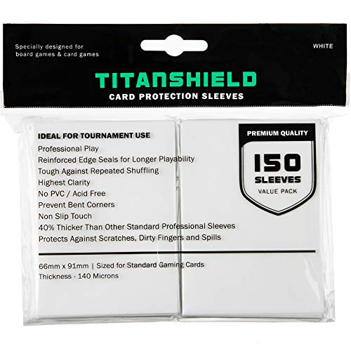 TitanShield (150 mangas/blanco tamaño estándar juego de mesa cartas de comercio protector de cubierta para Magic The Gathering MTG, Pokemon, colección de béisbol, Dropmix