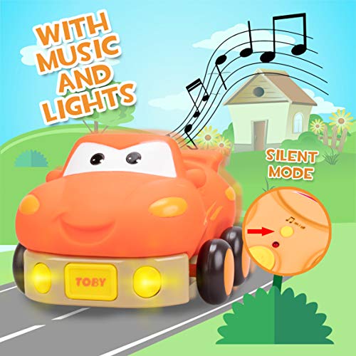 TOBY Coche Teledirigido Bebe con Música y Luces, Juguetes Niños 2 Años o Más, Muy Resistente, Juguete para Bañera, Coches RC Teledirigidos para Bebes, Rojo, Azul o Rosa