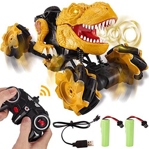 TOEY PLAY Dinosaurios Coche Teledirigido Juguetes Niños, RC Coches con 2 Batería Recargables, Camión Monstruo de Control Remoto para Niñas