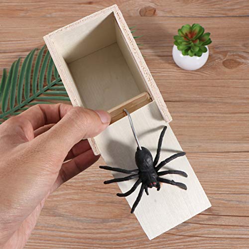 Tomaibaby Araña broma juguetes Gadgets horrible decoración engañosa simulación de araña falsa con caja de madera para Halloween travesuras carnavales de abril día de los tontos