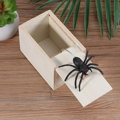 Tomaibaby Araña broma juguetes Gadgets horrible decoración engañosa simulación de araña falsa con caja de madera para Halloween travesuras carnavales de abril día de los tontos