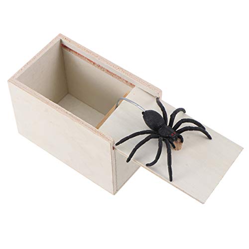 Tomaibaby Araña broma juguetes Gadgets horrible decoración engañosa simulación de araña falsa con caja de madera para Halloween travesuras carnavales de abril día de los tontos