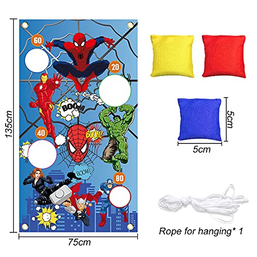 Tomicy Carnival Spiderman Banner con 3 Bean Bags Circus Bean Bag Toss Juego para Las Actividades de la Fiesta de Spiderman, Materiales de Fiesta de Spiderman, Grandes Decoraciones de Carnaval