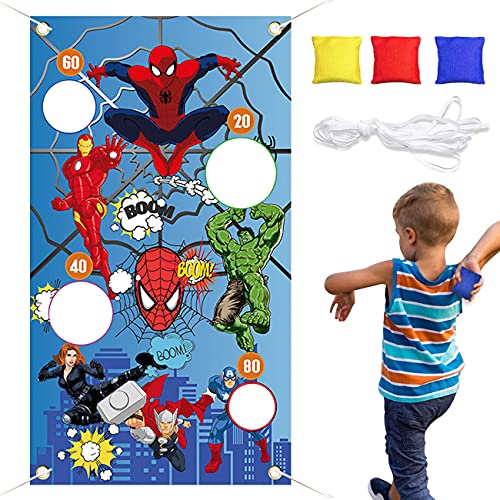 Tomicy Carnival Spiderman Banner con 3 Bean Bags Circus Bean Bag Toss Juego para Las Actividades de la Fiesta de Spiderman, Materiales de Fiesta de Spiderman, Grandes Decoraciones de Carnaval