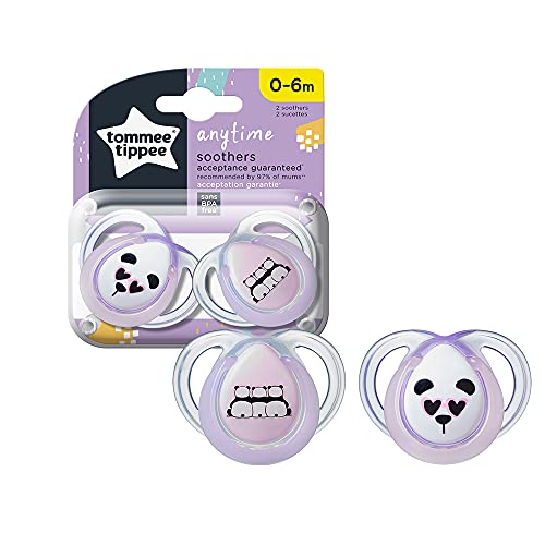 Tommee Tippee Juego de 2 piruletas clásicas 0/6 meses (colores al azar, rosa/azul/transparente)