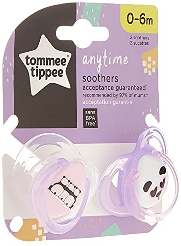 Tommee Tippee Juego de 2 piruletas clásicas 0/6 meses (colores al azar, rosa/azul/transparente)