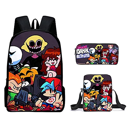 Tongyundacheng Friday Night Funkin niños niñas mochila 3 piezas conjunto con bolsa de hombro estuche lápiz para niños, mochila escolar estudiante de dibujos animados moda Daypack