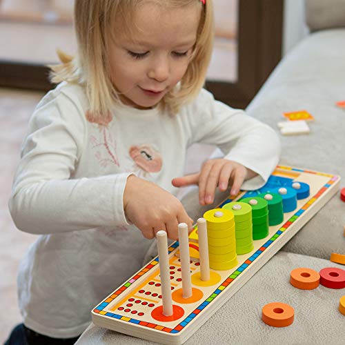 TOP BRIGHT Juego Educativo Montessori - Puzzle de Numeros, Anillos y Bloques de Madera Apilables para Niños de 3 años – Juguete de Iniciación a Las Matemáticas, Lógica y Desarrollo Cognitivo