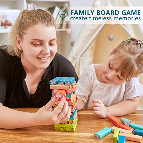 Top Bright Juegos de Mesa para niños de 3, 4, 5 años, Bloques apilables de Madera, Juego de Torre para niños de 3 a 8 años, Juguete de Aprendizaje de construcción con 51 Piezas