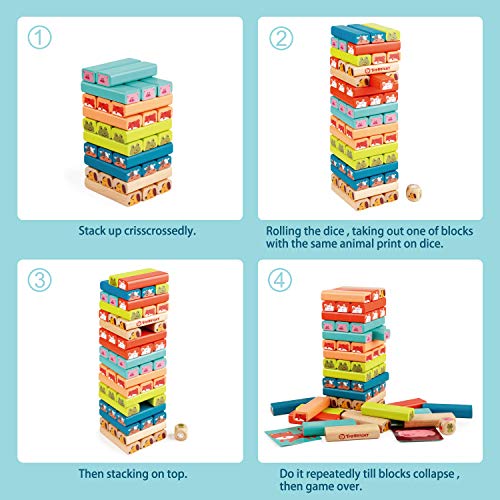 Top Bright Juegos de Mesa para niños de 3, 4, 5 años, Bloques apilables de Madera, Juego de Torre para niños de 3 a 8 años, Juguete de Aprendizaje de construcción con 51 Piezas