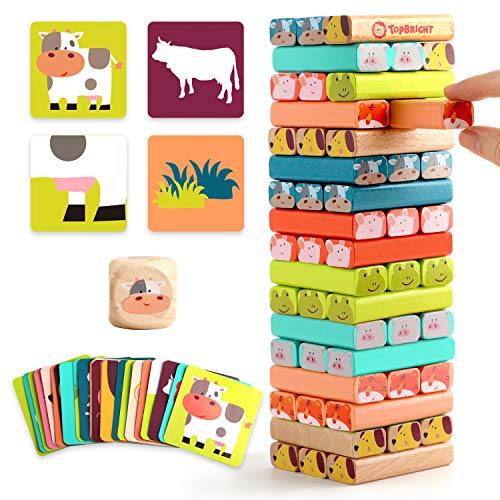 Top Bright Juegos de Mesa para niños de 3, 4, 5 años, Bloques apilables de Madera, Juego de Torre para niños de 3 a 8 años, Juguete de Aprendizaje de construcción con 51 Piezas