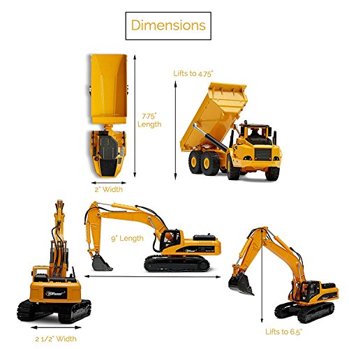 Top Race 2 en 1 diecast Metal Excavadora y Camión volquete Freewheeler Boys Construction Toys. TR-111D / 112D