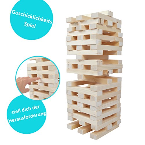 Torre apilable XXL de la Marca Ocean5 de Madera Natural, Juego de Torre Gigante, 60 Piezas (21x4x2,5cm), Construir hasta 1,5 m de Altura con el Juego de Habilidad de Pila