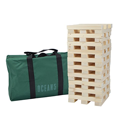 Torre apilable XXL de la Marca Ocean5 de Madera Natural, Juego de Torre Gigante, 60 Piezas (21x4x2,5cm), Construir hasta 1,5 m de Altura con el Juego de Habilidad de Pila