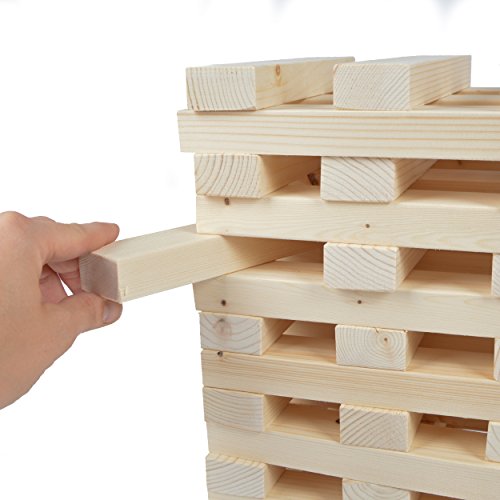 Torre apilable XXL de la Marca Ocean5 de Madera Natural, Juego de Torre Gigante, 60 Piezas (21x4x2,5cm), Construir hasta 1,5 m de Altura con el Juego de Habilidad de Pila