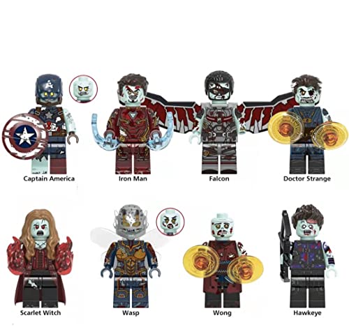 Toy Marvel Avengers Superhéroes Capitán América, Iron Man, Halcón, Doctor Strange, Hawkeye, Wong, Avispa, Bruja Escarlata - Figuras Fit Lego (set W - (8 juguetes))