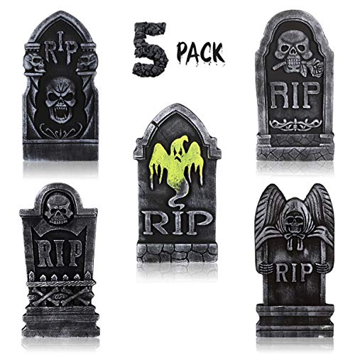 TOYANDONA 5 Piezas Lápida de Decoraciones de Halloween Espuma Rip Spooky Casa Embrujada Patio Decoraciones Señalizadas con Estacas de Metal