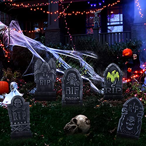 TOYANDONA 5 Piezas Lápida de Decoraciones de Halloween Espuma Rip Spooky Casa Embrujada Patio Decoraciones Señalizadas con Estacas de Metal