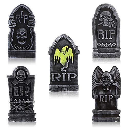 TOYANDONA 5 Piezas Lápida de Decoraciones de Halloween Espuma Rip Spooky Casa Embrujada Patio Decoraciones Señalizadas con Estacas de Metal