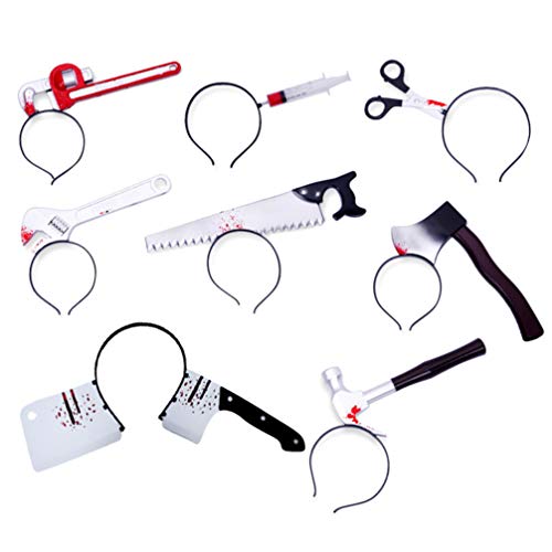 TOYANDONA Aterrador Arma Diadema Plástico Hacha Hoz Sangrienta Carnicero Accesorios Machete Disfraz Prop Zombie Accesorios Maquillaje para Halloween Suministros 8Pcs