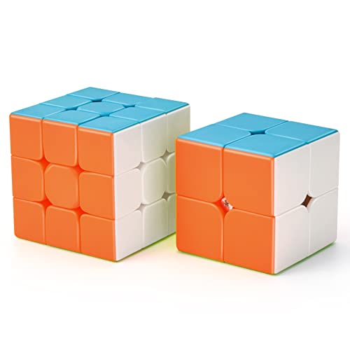 TOYESS Cubo de Velocidad Set, Speed Cube 3x3 Clásico + Cubo Mágico 2x2x2, Rompecabezas Juguetes & Regalo de Navidad para Niños & Adulto, Stickerless (2 Pack)