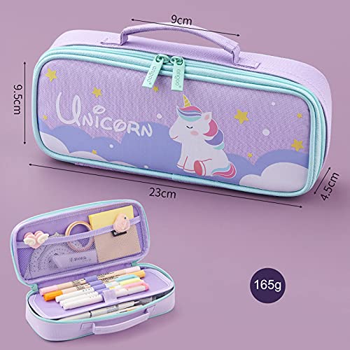 TOYESS Estuche Escolar Unicornio, Grande Portátil Caja de Papelería y Maquillaje, Estuche Kawaii de Lápices para Niñas Niños Adolescentes Estudiantes Adultos Oficina (No Incluye Papelería) (Morado)