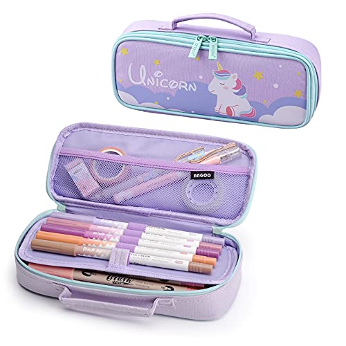 TOYESS Estuche Escolar Unicornio, Grande Portátil Caja de Papelería y Maquillaje, Estuche Kawaii de Lápices para Niñas Niños Adolescentes Estudiantes Adultos Oficina (No Incluye Papelería) (Morado)