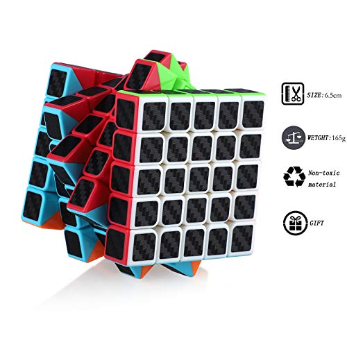 TOYESS Speed Cube Rompecabezas Cubo de Fibra de Carbono 5x5x5 Cubo Magico Liso Cubo de Velocidad Regalo para Adulto Niños,Negro