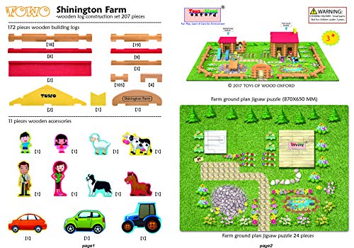 Toys of Wood Oxford TOWO Granja Juguete con Animales- Granja de Juguete de construcciones de Madera con Animales y Tractor - Casa de Campo de Madera, Juegos de construcción para niños de 3 años