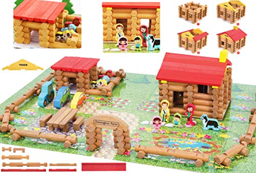 Toys of Wood Oxford TOWO Granja Juguete con Animales- Granja de Juguete de construcciones de Madera con Animales y Tractor - Casa de Campo de Madera, Juegos de construcción para niños de 3 años