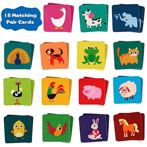 Toyssa 30 Piezas Juegos de Memoria de Madera Juegos Educativos para Niños Niñas 3 Años Juego de Cartas Animales Bonitos Infantil Juguetes Memoria para Parejas y Aprender