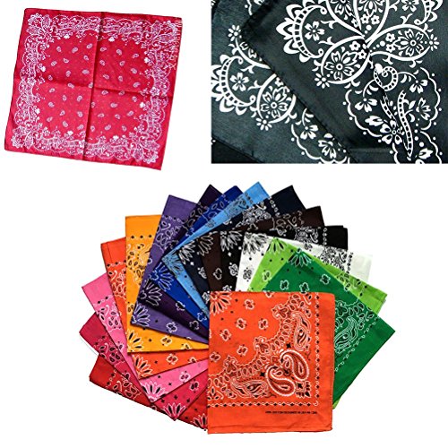 Toyvian 100% Polyster Bandana Unisex - Pañuelos Cuadrados Diademas, Paisley Print Verano Playa Bandana, Paquete DE 12 (Color Aleatorio)