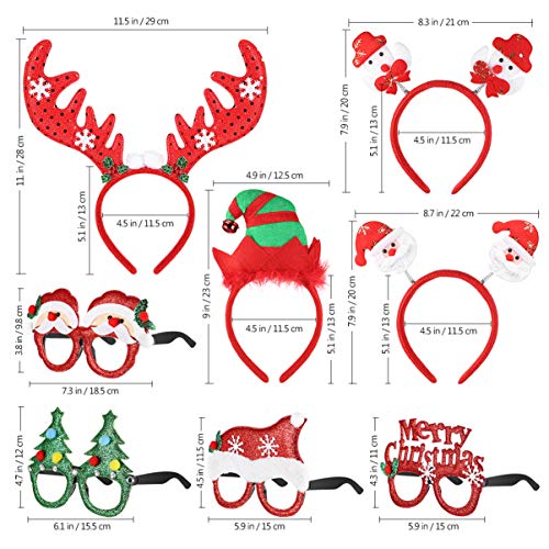 Toyvian 4 Piezas Diademas Navideñas y 4 Piezas Gafas de Navidad Accesorios de Fotos de Fiesta de Navidad Suministros de Decoración para Niños Adultos