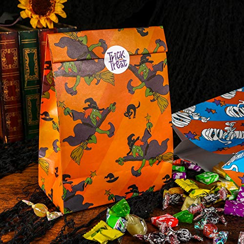 Toyvian Bolsas de golosinas de Halloween Bolsas de Dulces de Papel con Pegatinas para Decoraciones de Fiestas de Halloween, Paquete de 72