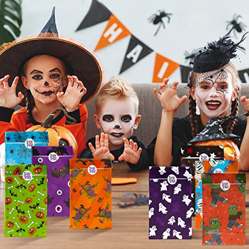 Toyvian Bolsas de golosinas de Halloween Bolsas de Dulces de Papel con Pegatinas para Decoraciones de Fiestas de Halloween, Paquete de 72