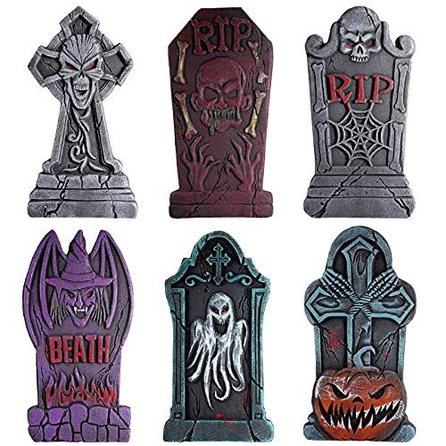 Toyvian Lápidas de cementerio de espuma de Halloween (6 unidades), RIP lápida de cementerio encantado decoraciones de la casa para decoraciones de patio de Halloween