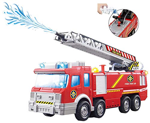 ToyZe® Camión de Bomberos de Juguete con Bomba de Agua y Escalera Extendible con Luces intermitentes y Sirenas, Bump & Go Action con Pilas