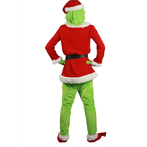 TQIQT Christmas Grinch Green Cómo el Disfraz de Grinch Traje de 7 Piezas Peludo Santa Cosplay Niños Niñas Niños Niñas (S-3XL 100-150)