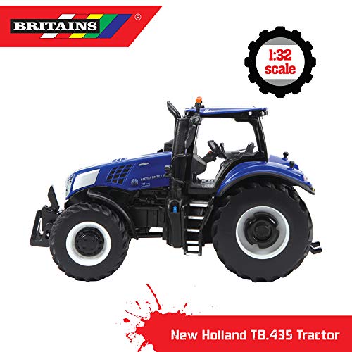 Tractor Tomy Britains New Holland T8.435 para niños con elevación hidráulica Trasera Regulable y Espejos Plegables, Tractor con Peso Frontal, Tractor para Jugar y coleccionar, a Partir de 3 años